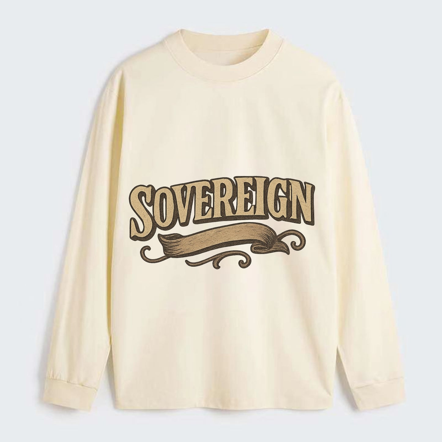 Bold typography design - "SOVEREIGN" - self-ruled, autonomous, in - Classic Long Sleeve Shirt - Beige