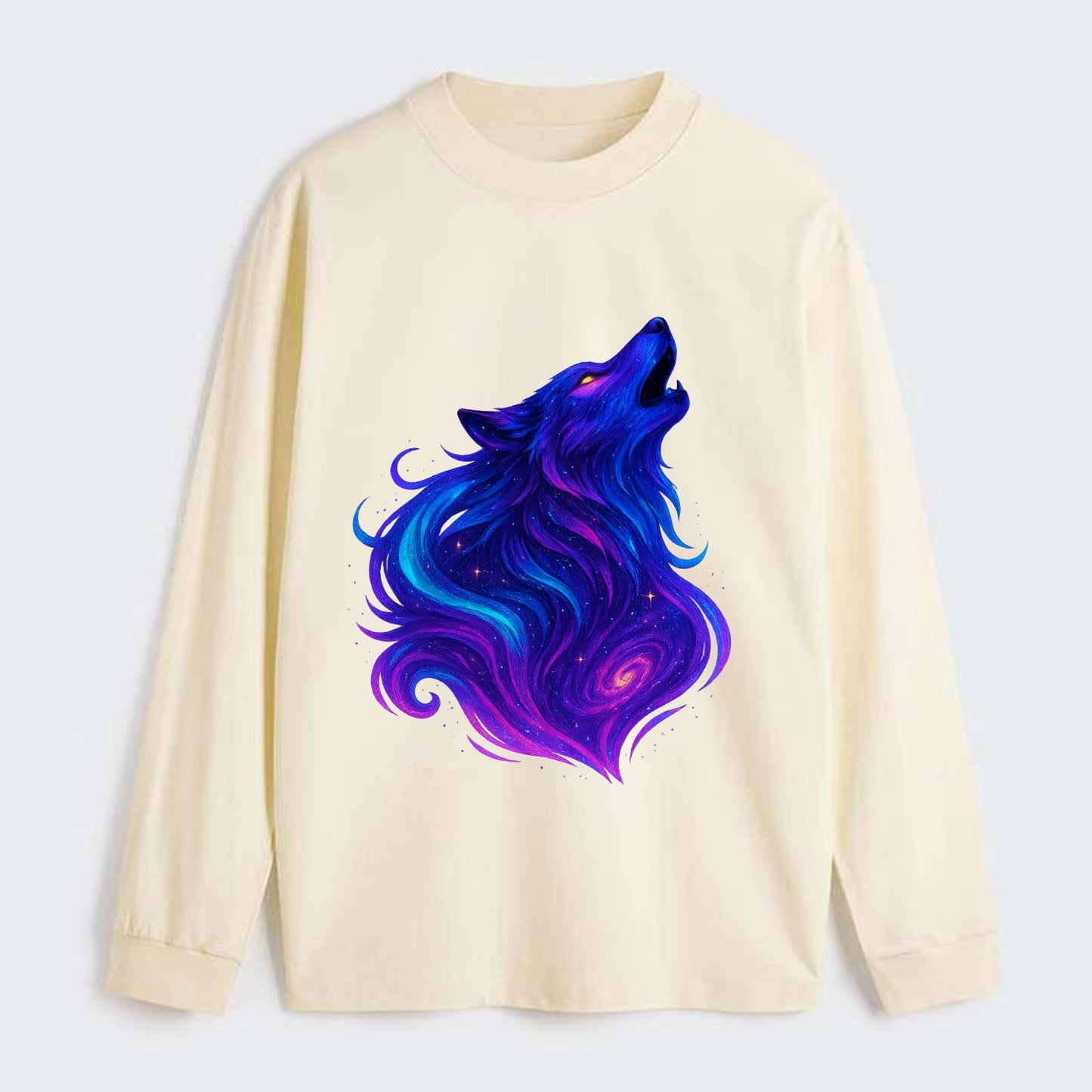 Noble wolf with flowing fur that transforms into aurora borealis - Classic Long Sleeve Shirt - Beige
