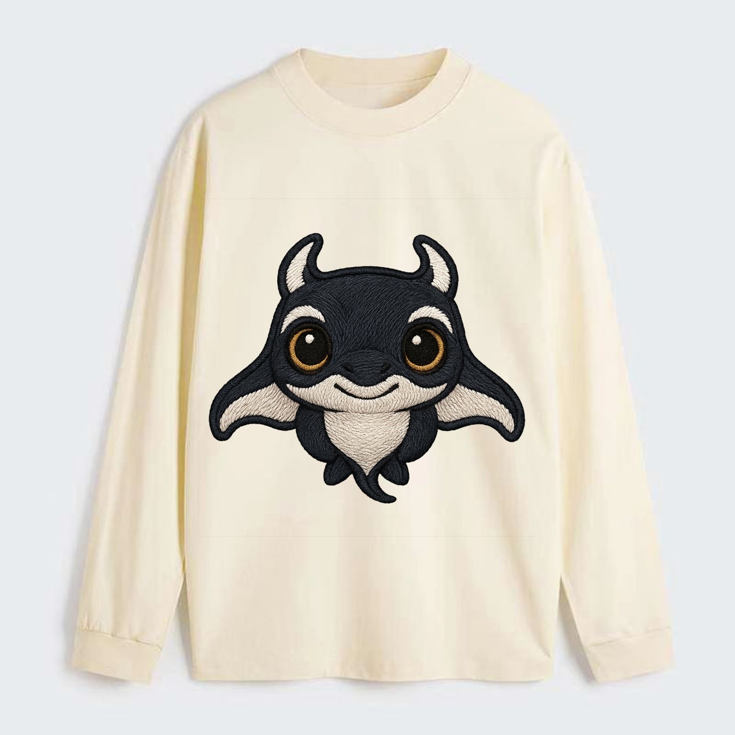 Baby Manta Ray - dark with white markings, cephalic fins, gentle eyes, - Classic Long Sleeve Shirt - Beige