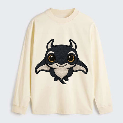 Baby Manta Ray - dark with white markings, cephalic fins, gentle eyes, - Classic Long Sleeve Shirt - Beige