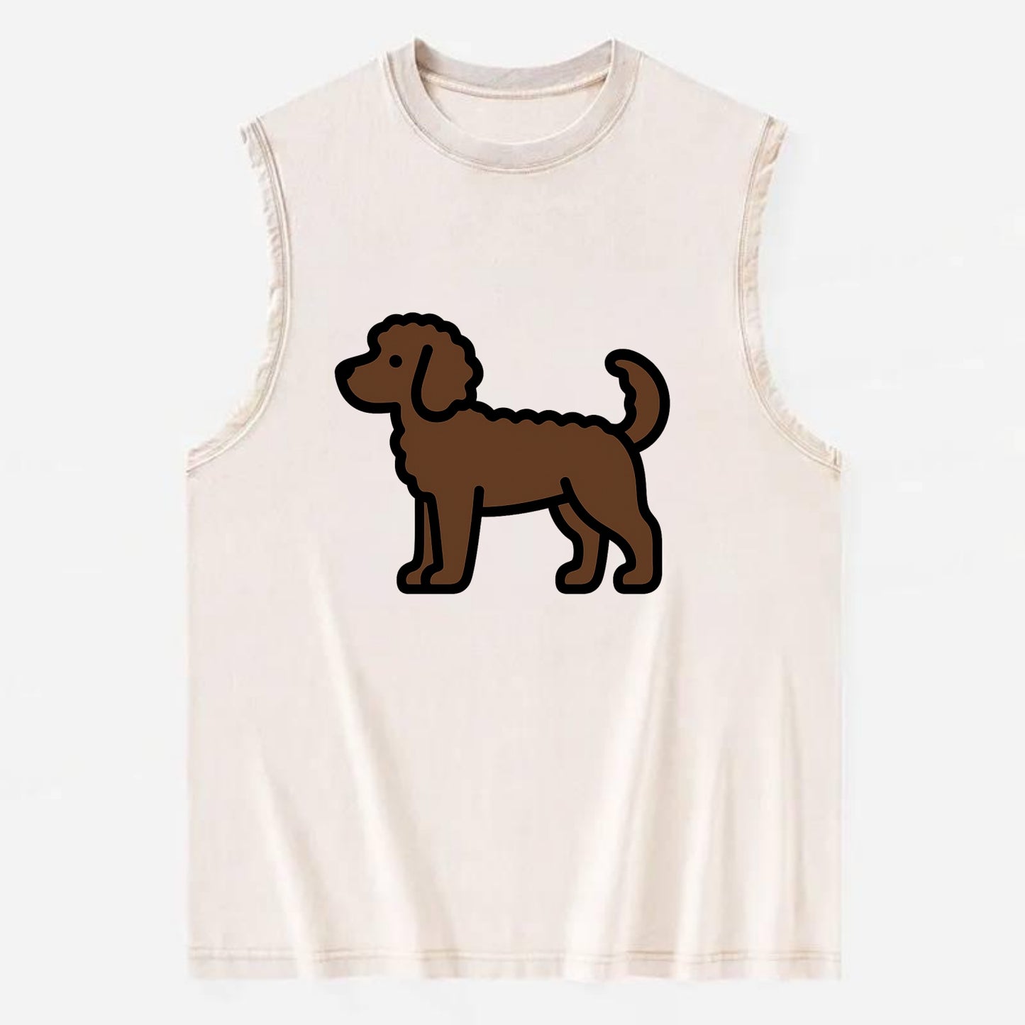 Labradoodle - Chocolate curly flat side profile - Vintage Washed Tank - Beige