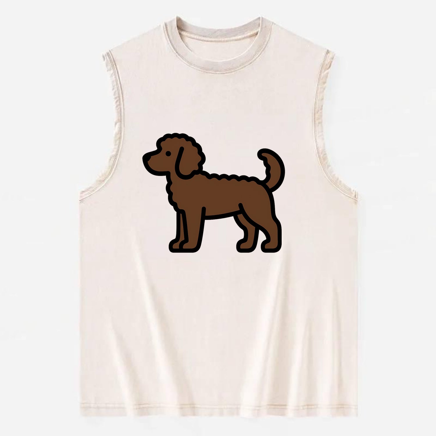 Labradoodle - Chocolate curly flat side profile - Vintage Washed Tank - Beige