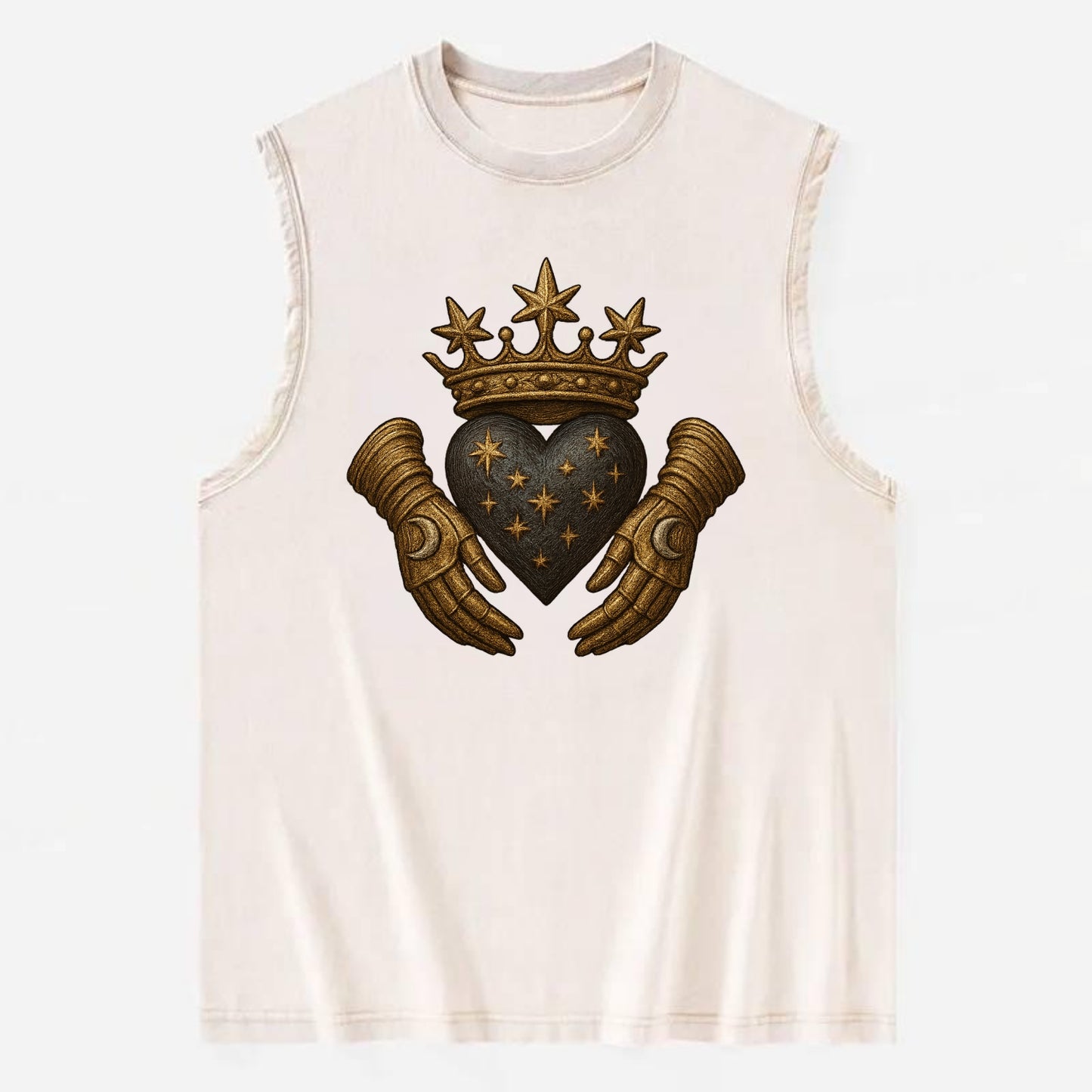 Ice crystal crown framing a frosted heart with fur-trimmed winter hands - Vintage Washed Tank - Beige