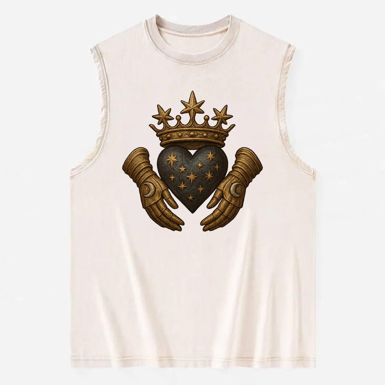 Ice crystal crown framing a frosted heart with fur-trimmed winter hands - Vintage Washed Tank - Beige