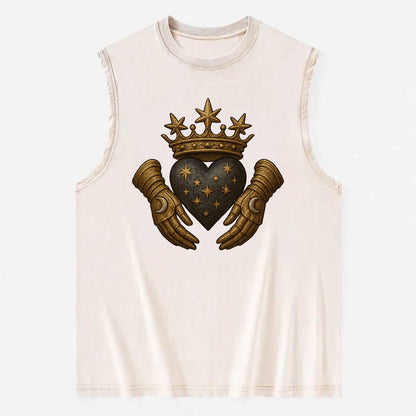 Ice crystal crown framing a frosted heart with fur-trimmed winter hands - Vintage Washed Tank - Beige