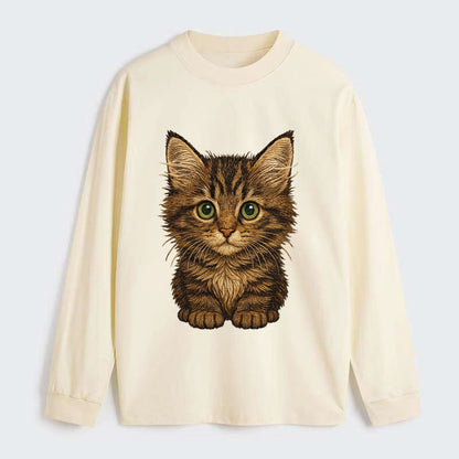 Baby Maine Coon Kitten - large fluffy tabby, tufted ears, big green - Classic Long Sleeve Shirt - Beige