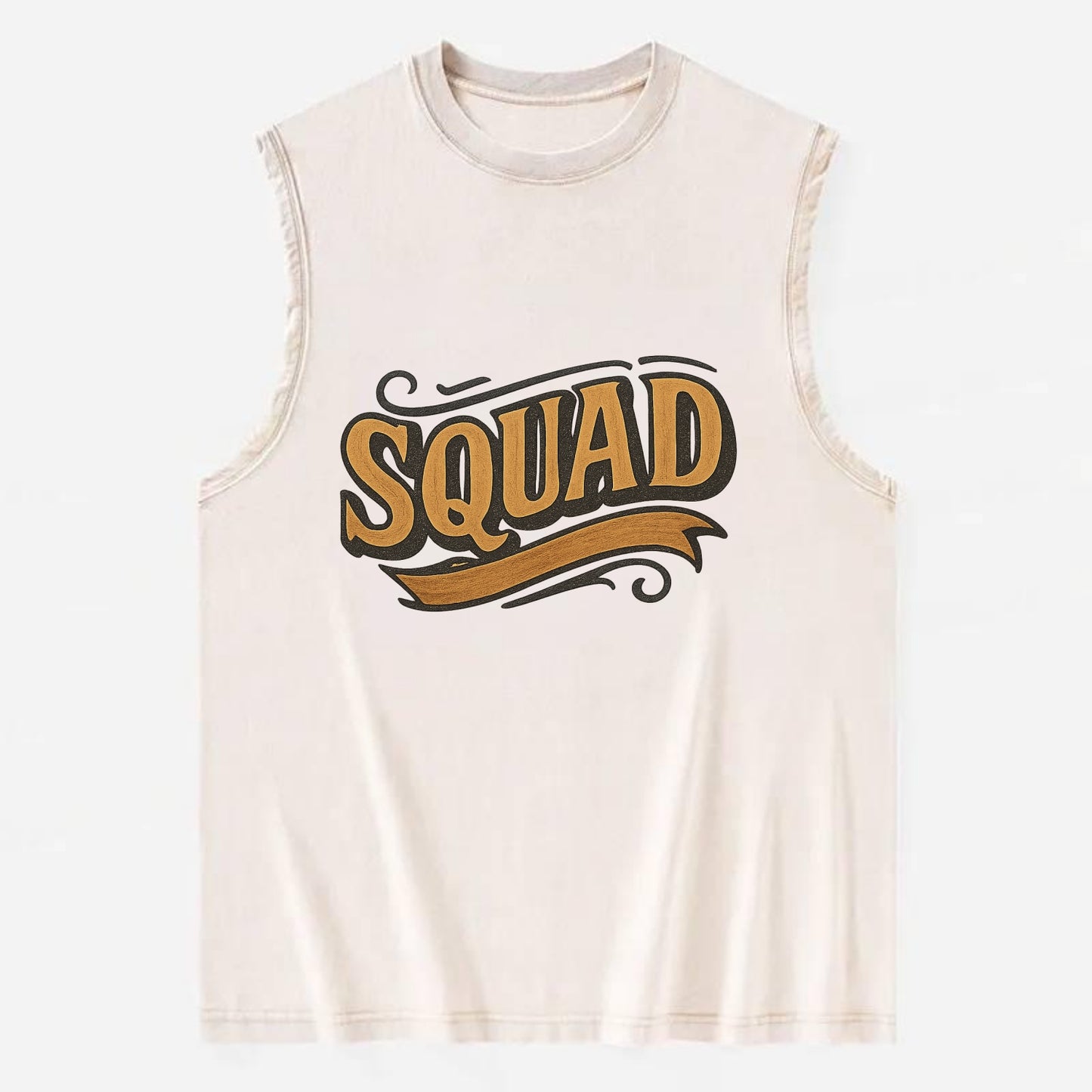 Bold typography design - "SQUAD" - your crew, your people - Vintage Washed Tank - Beige