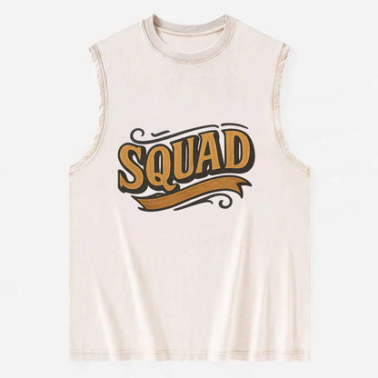 Bold typography design - "SQUAD" - your crew, your people - Vintage Washed Tank - Beige
