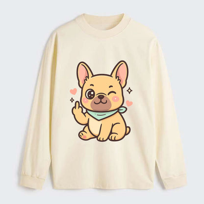 French Bulldog sitting with bat ears up, strong paw with sass - Classic Long Sleeve Shirt - Beige