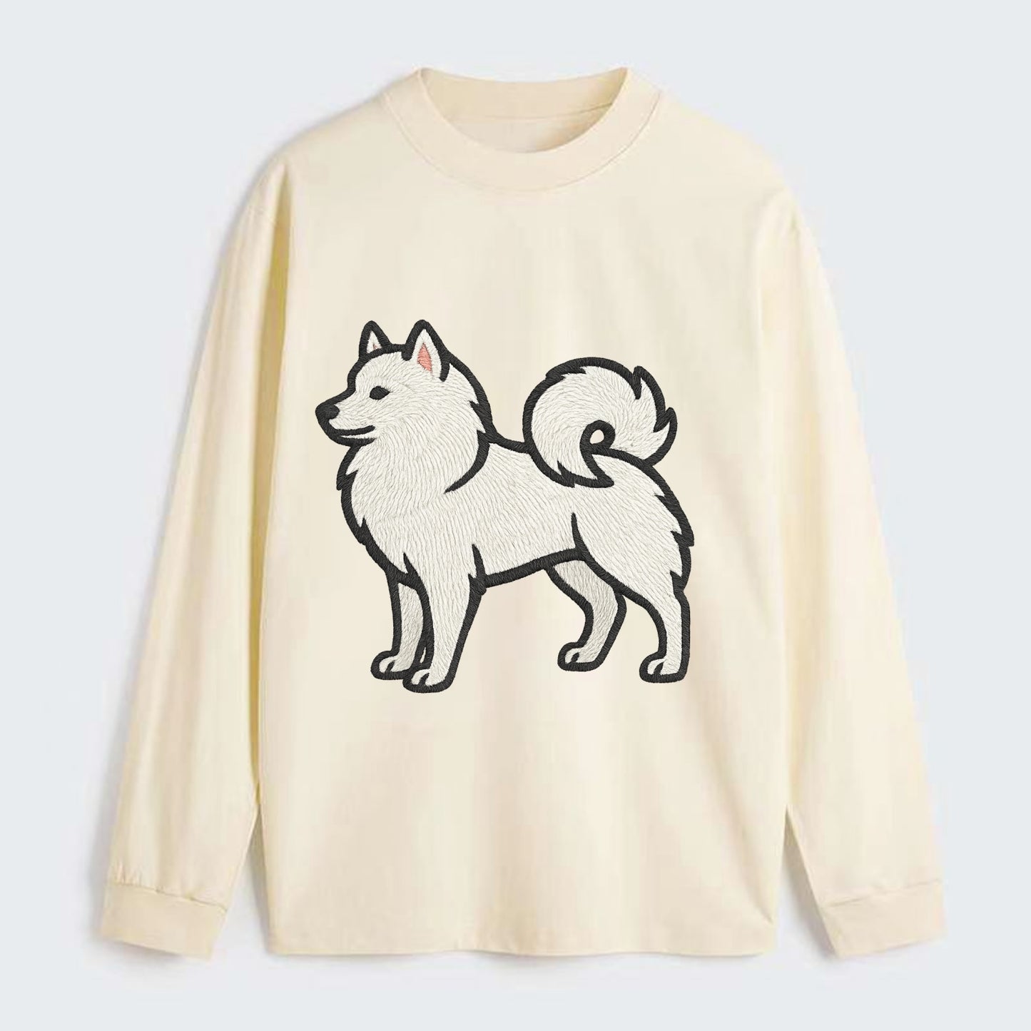 American Eskimo Dog - White spitz embroidered standing design - Classic Long Sleeve Shirt - Beige