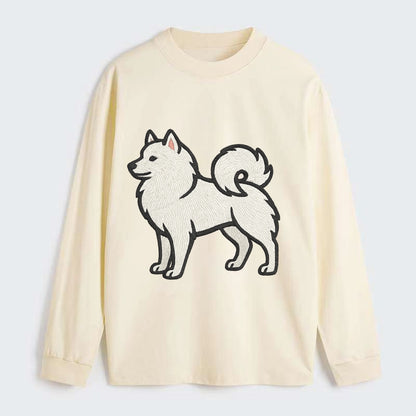 American Eskimo Dog - White spitz embroidered standing design - Classic Long Sleeve Shirt - Beige