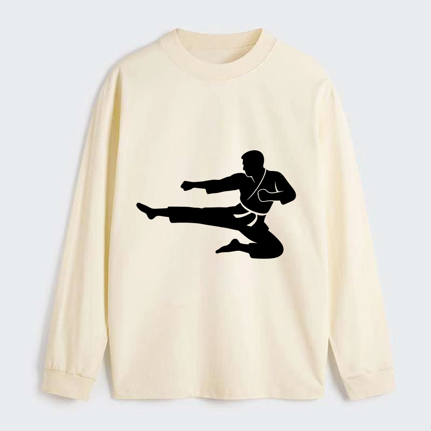 Martial artist flying kick - Classic Long Sleeve Shirt - Beige
