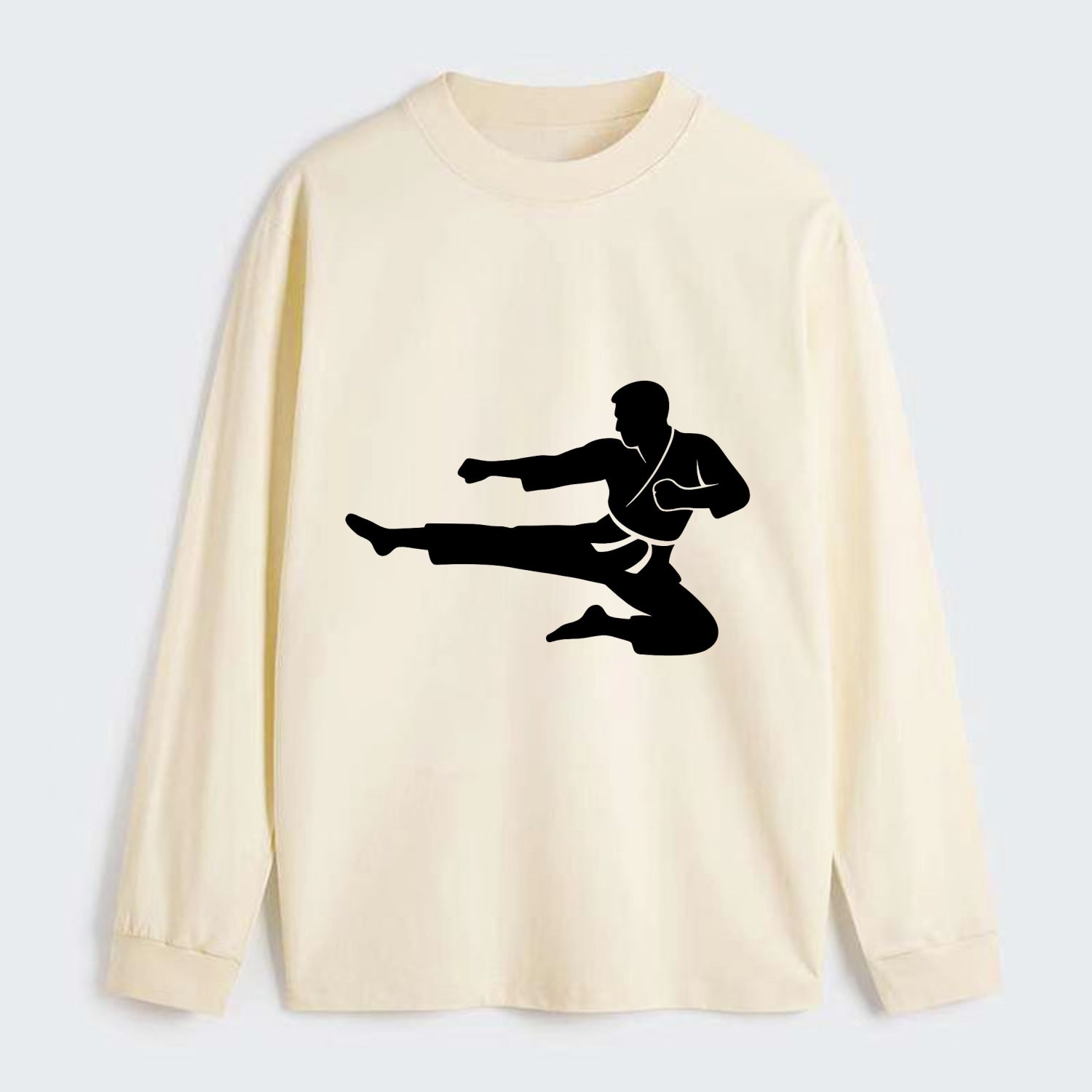 Martial artist flying kick - Classic Long Sleeve Shirt - Beige