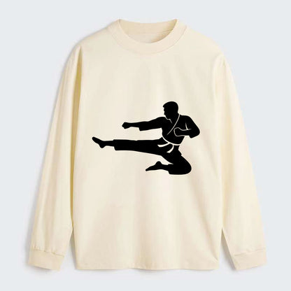 Martial artist flying kick - Classic Long Sleeve Shirt - Beige