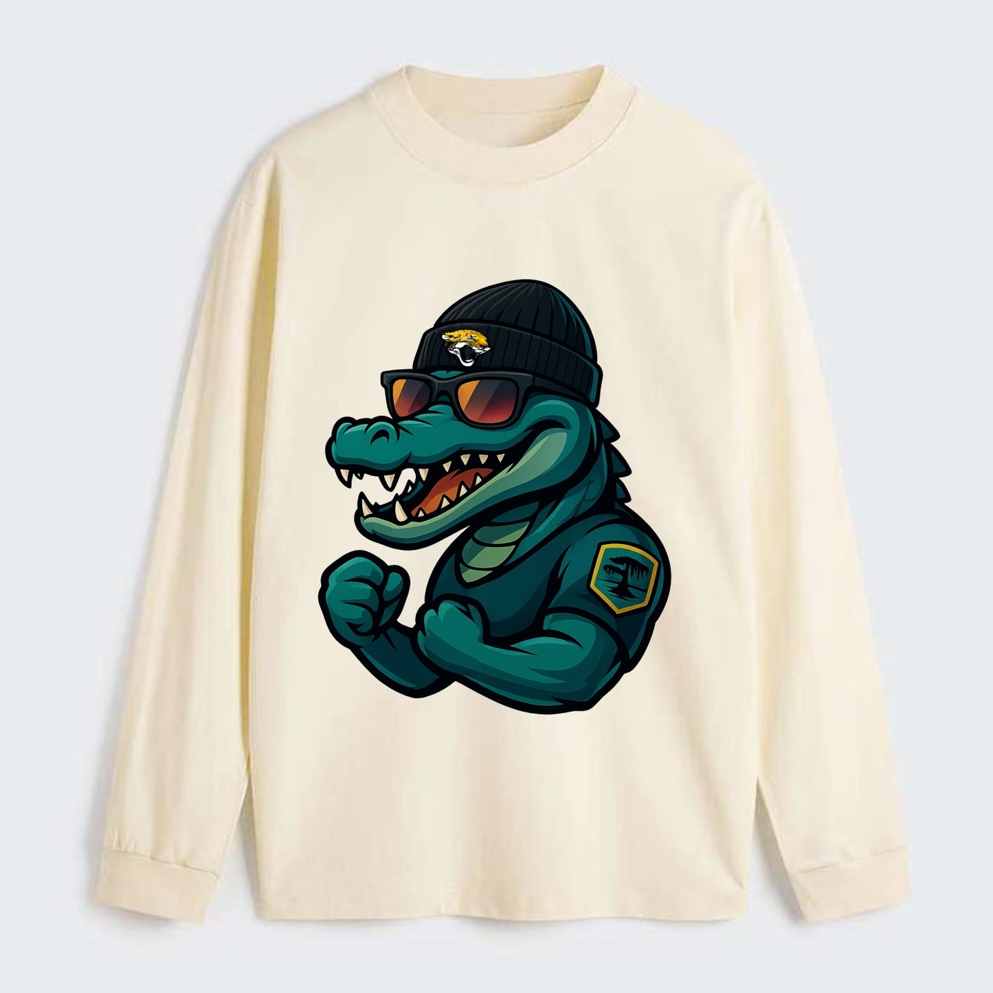 Jacksonville Alligator wearing Jaguars beanie with swamp patch and - Classic Long Sleeve Shirt - Beige