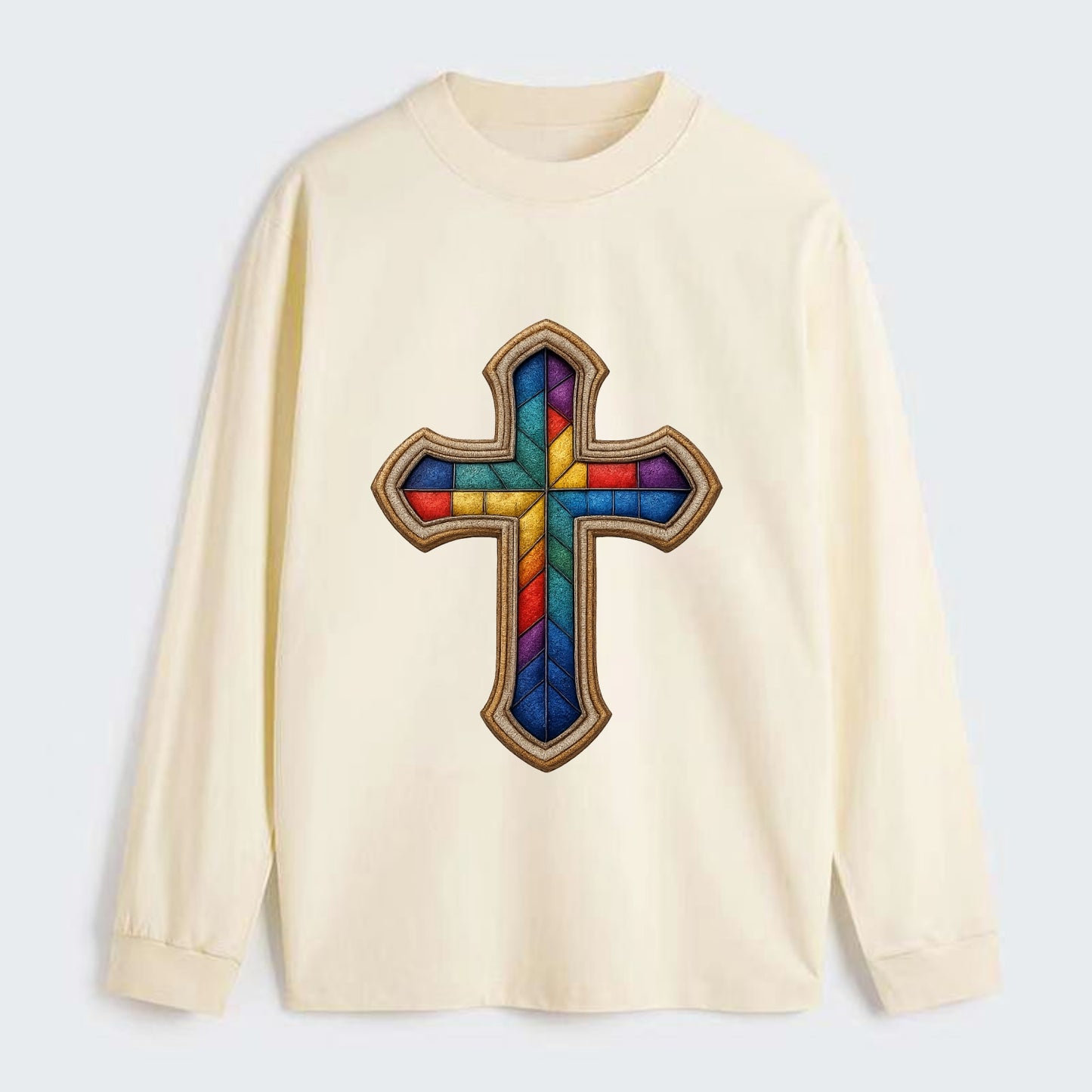 Stained Glass Cross  - Classic Long Sleeve Shirt - Beige