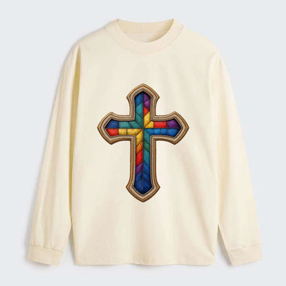 Stained Glass Cross  - Classic Long Sleeve Shirt - Beige