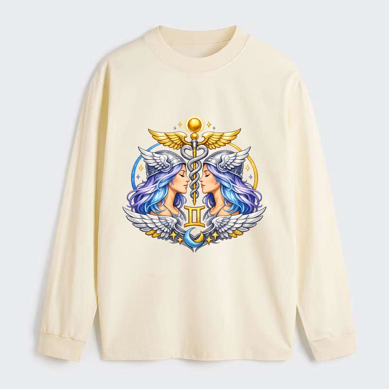 MERCURY WINGS | Winged messenger symbol | Caduceus staff | Swift - Classic Long Sleeve Shirt - Beige