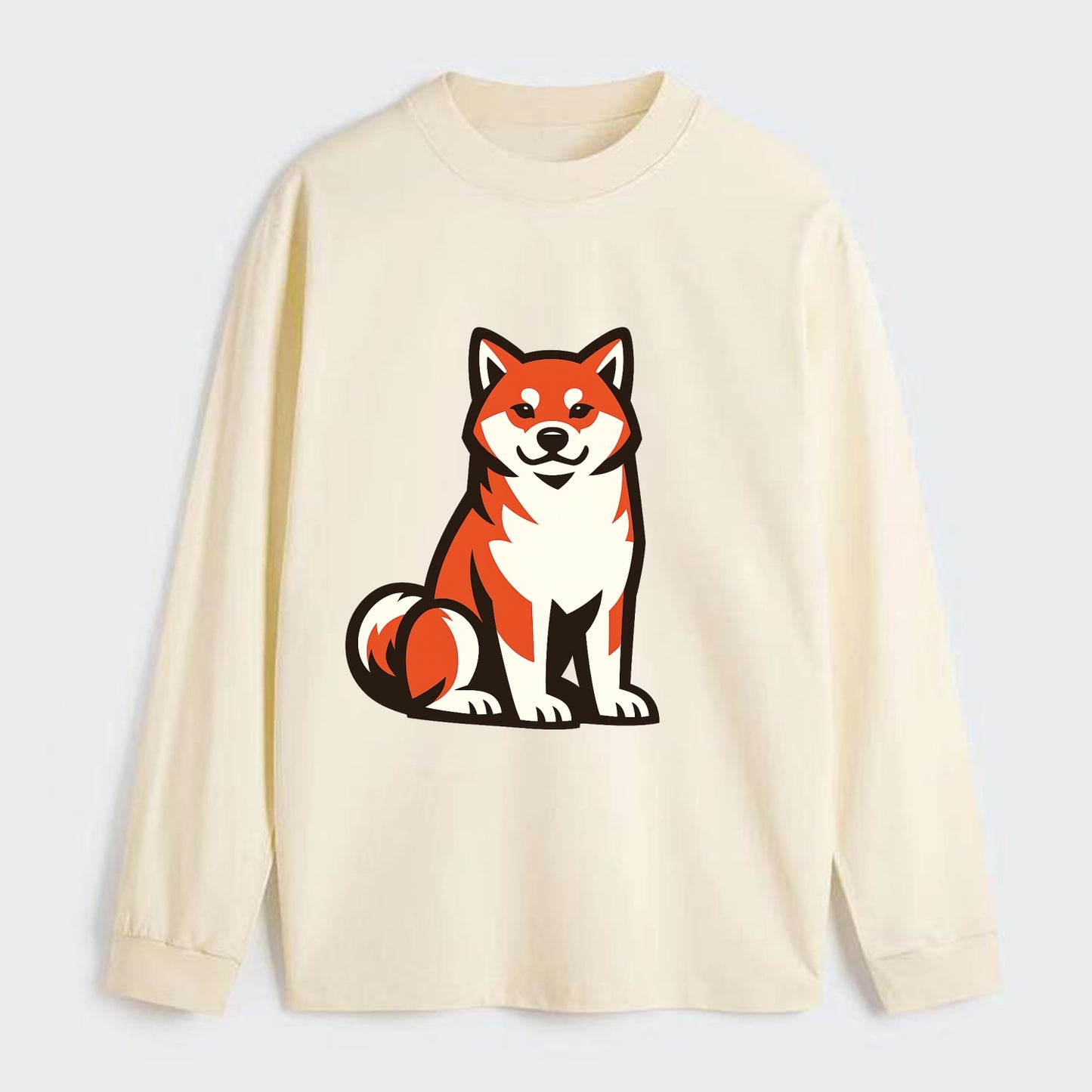 Sitting Shiba Inu Emblem - Classic Long Sleeve Shirt - Beige