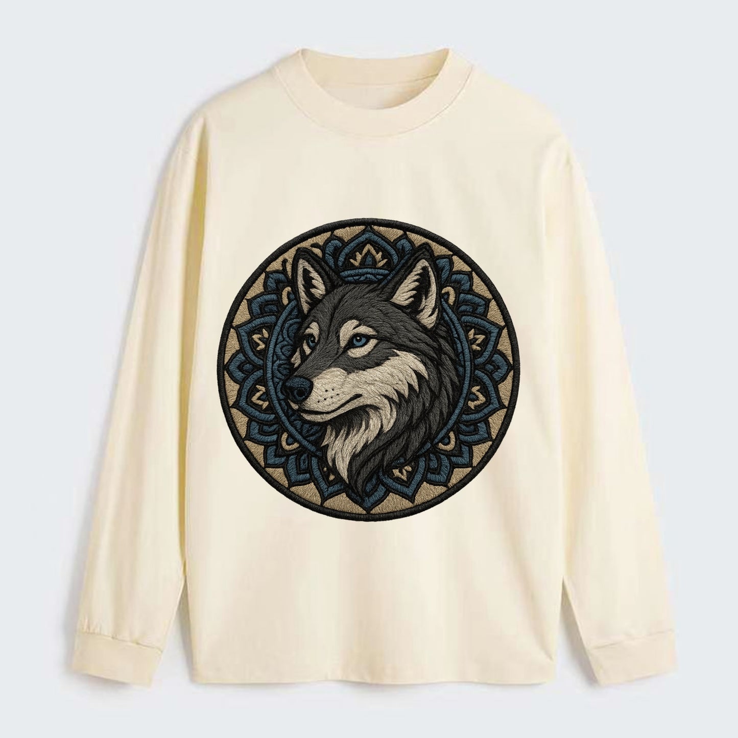 Mandala Wolf Pattern  - Classic Long Sleeve Shirt - Beige