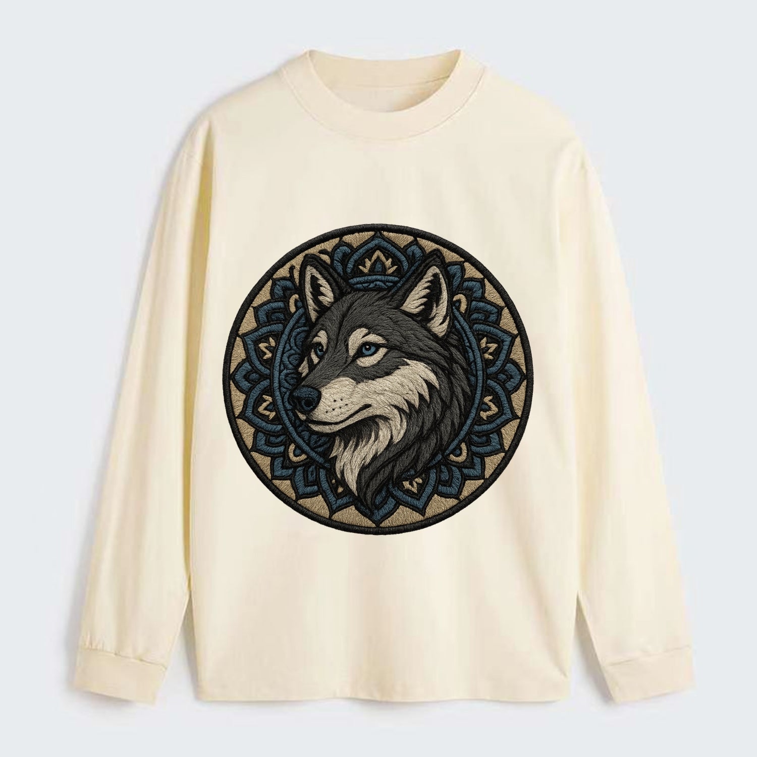 Mandala Wolf Pattern  - Classic Long Sleeve Shirt - Beige