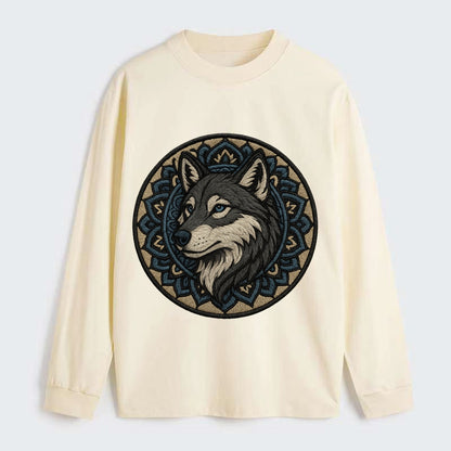 Mandala Wolf Pattern  - Classic Long Sleeve Shirt - Beige