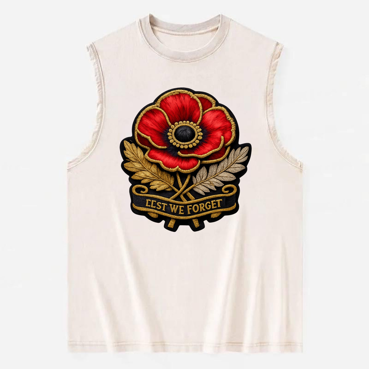 MEMORIAL POPPY - red poppy flower in scarlet , remembrance - Vintage Washed Tank - Beige