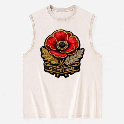MEMORIAL POPPY - red poppy flower in scarlet , remembrance - Vintage Washed Tank - Beige