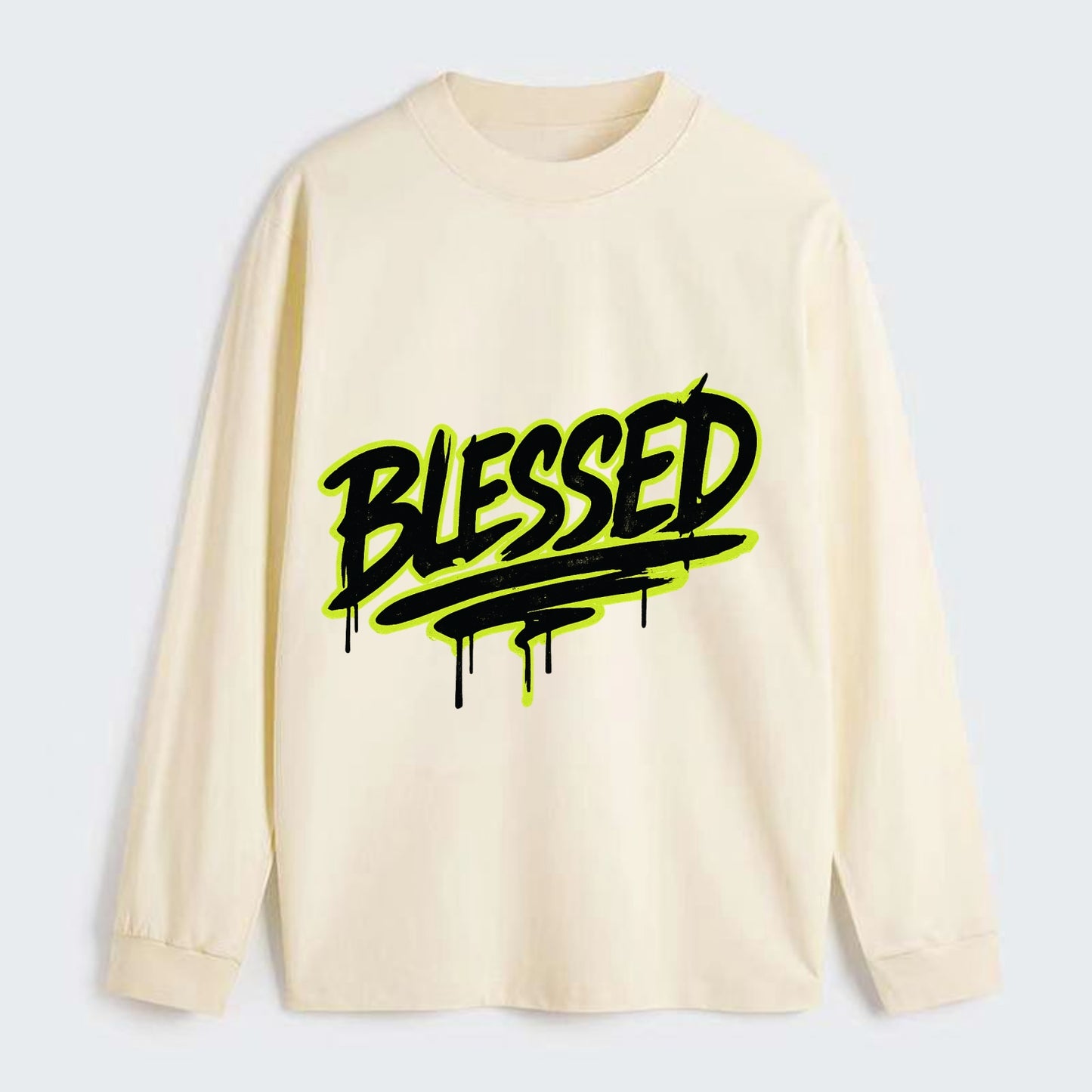 Bold typography design - "BLESSED" - recognizing good fortune, abundance - Classic Long Sleeve Shirt - Beige