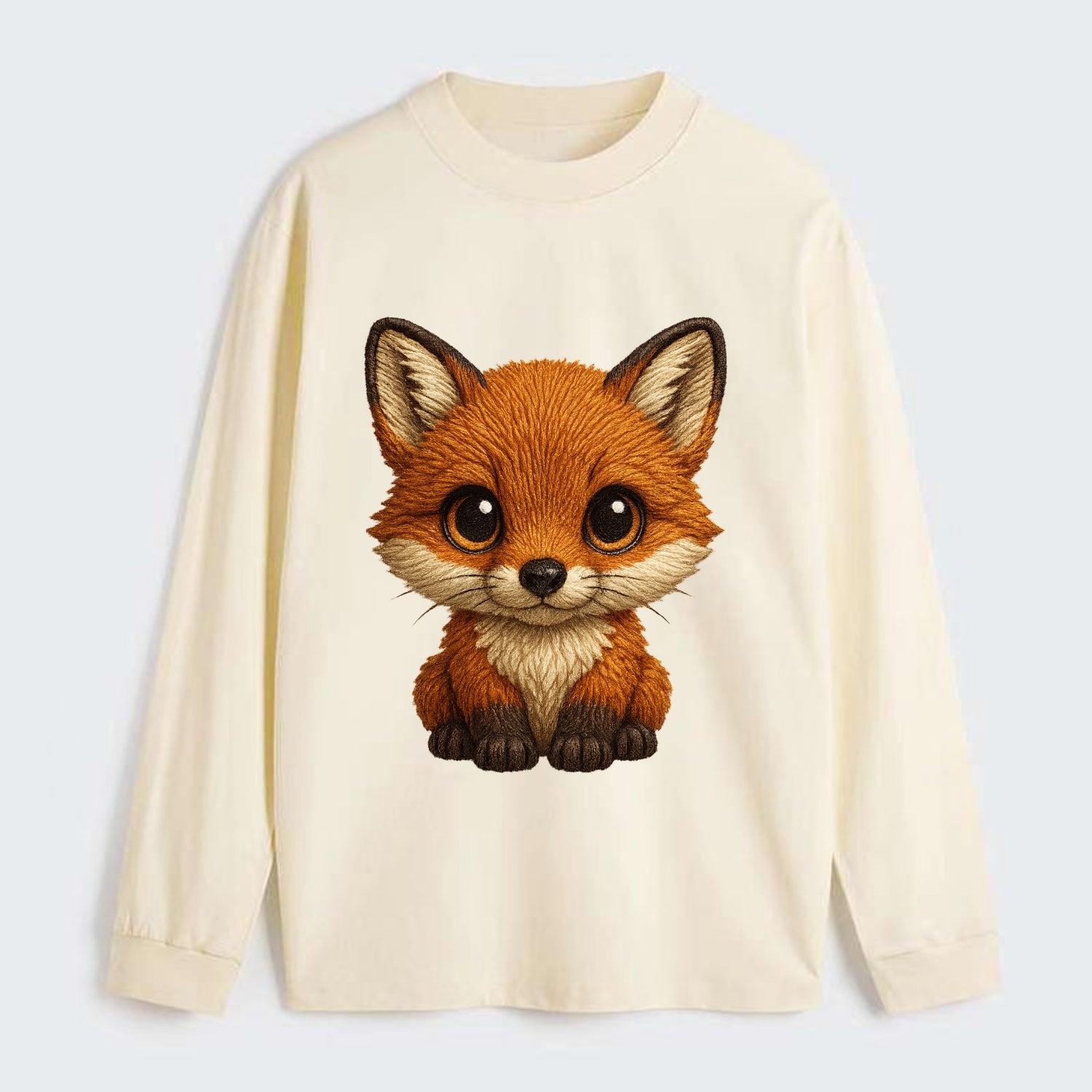 Baby Red Fox - russet fur, white chest, big amber eyes, perky ears, - Classic Long Sleeve Shirt - Beige