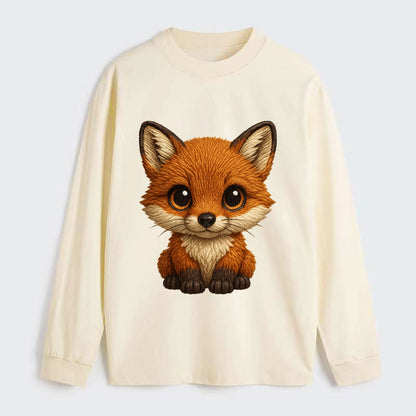 Baby Red Fox - russet fur, white chest, big amber eyes, perky ears, - Classic Long Sleeve Shirt - Beige