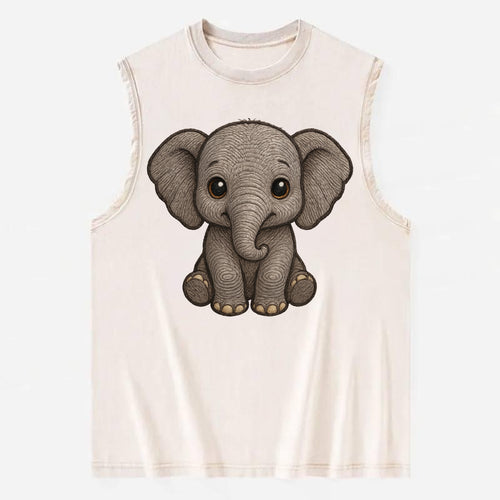 Baby Elephant - gray wrinkly, tiny trunk, large floppy ears, kind dark eyes, - Vintage Washed Tank