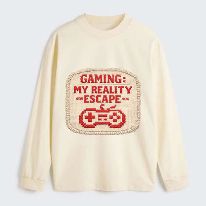 GAMING: MY REALITY ESCAPE - red game escape - red - gaming reality - Classic Long Sleeve Shirt - Beige