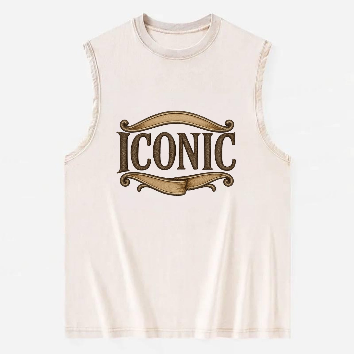 Bold typography design - "ICONIC" - instantly recognizable, trendsetter - Vintage Washed Tank - Beige