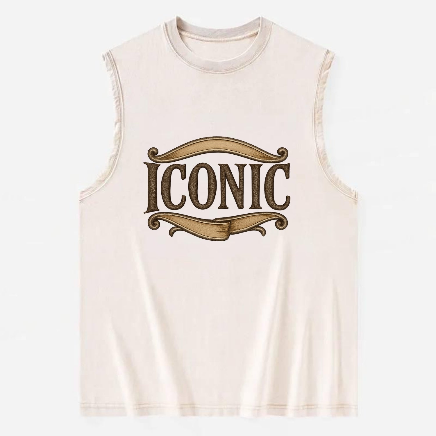 Bold typography design - "ICONIC" - instantly recognizable, trendsetter - Vintage Washed Tank - Beige