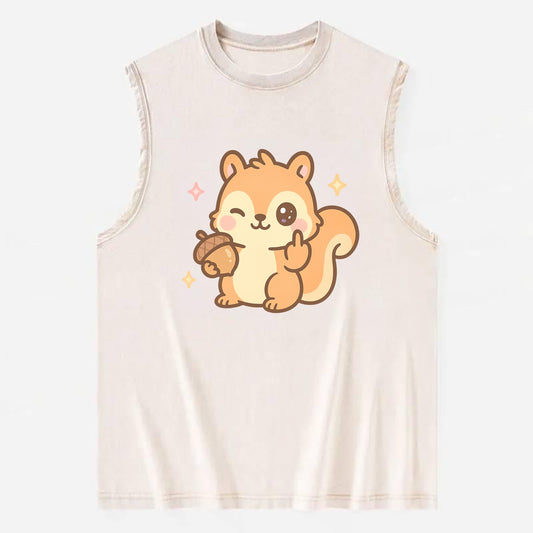 sweet squirrel holding acorn in one paw, flipping off with the other - Vintage Washed Tank - Beige
