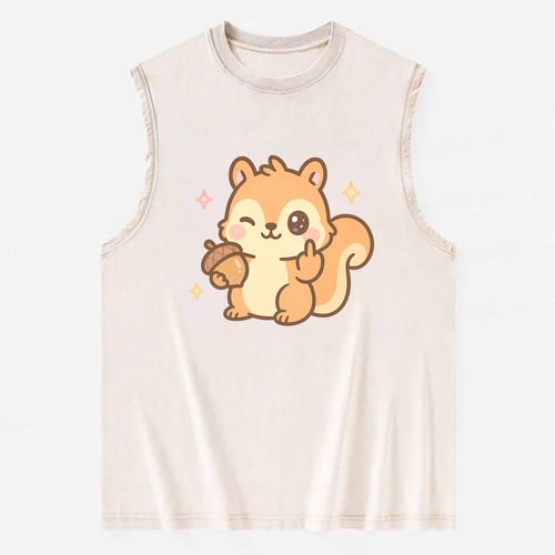 sweet squirrel holding acorn in one paw, flipping off with the other - Vintage Washed Tank