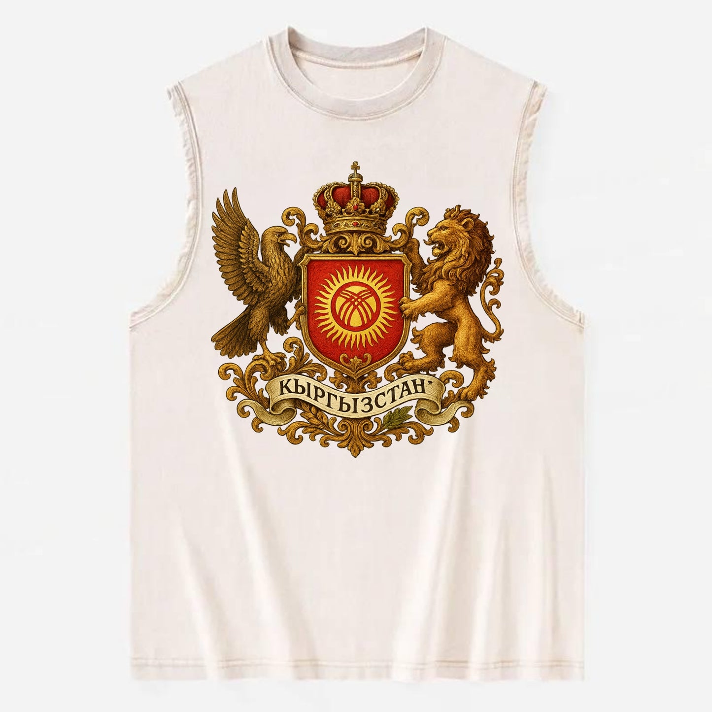Kyrgyzstan Tunduk Emblem  - Vintage Washed Tank - Beige