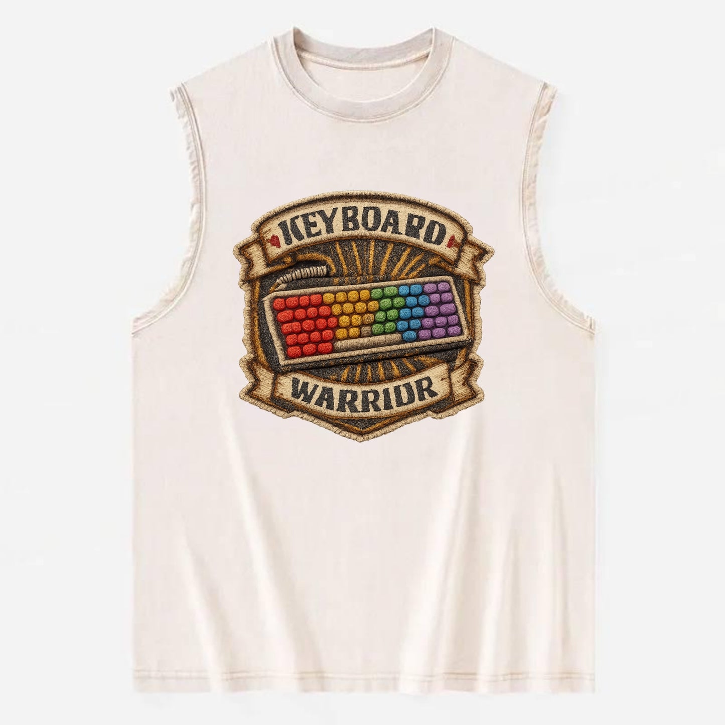 KEYBOARD WARRIOR - mechanical keyboard in RGB rainbow , PC master race - Vintage Washed Tank - Beige