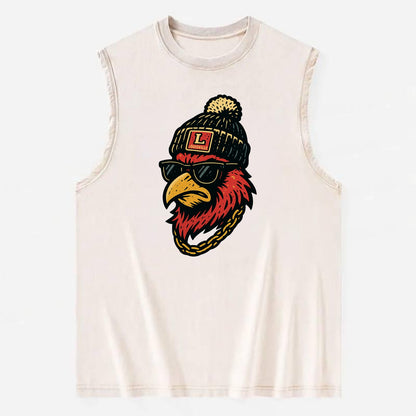 Louisville Cardinal wearing Louisville beanie with L patch - Vintage Washed Tank - Beige