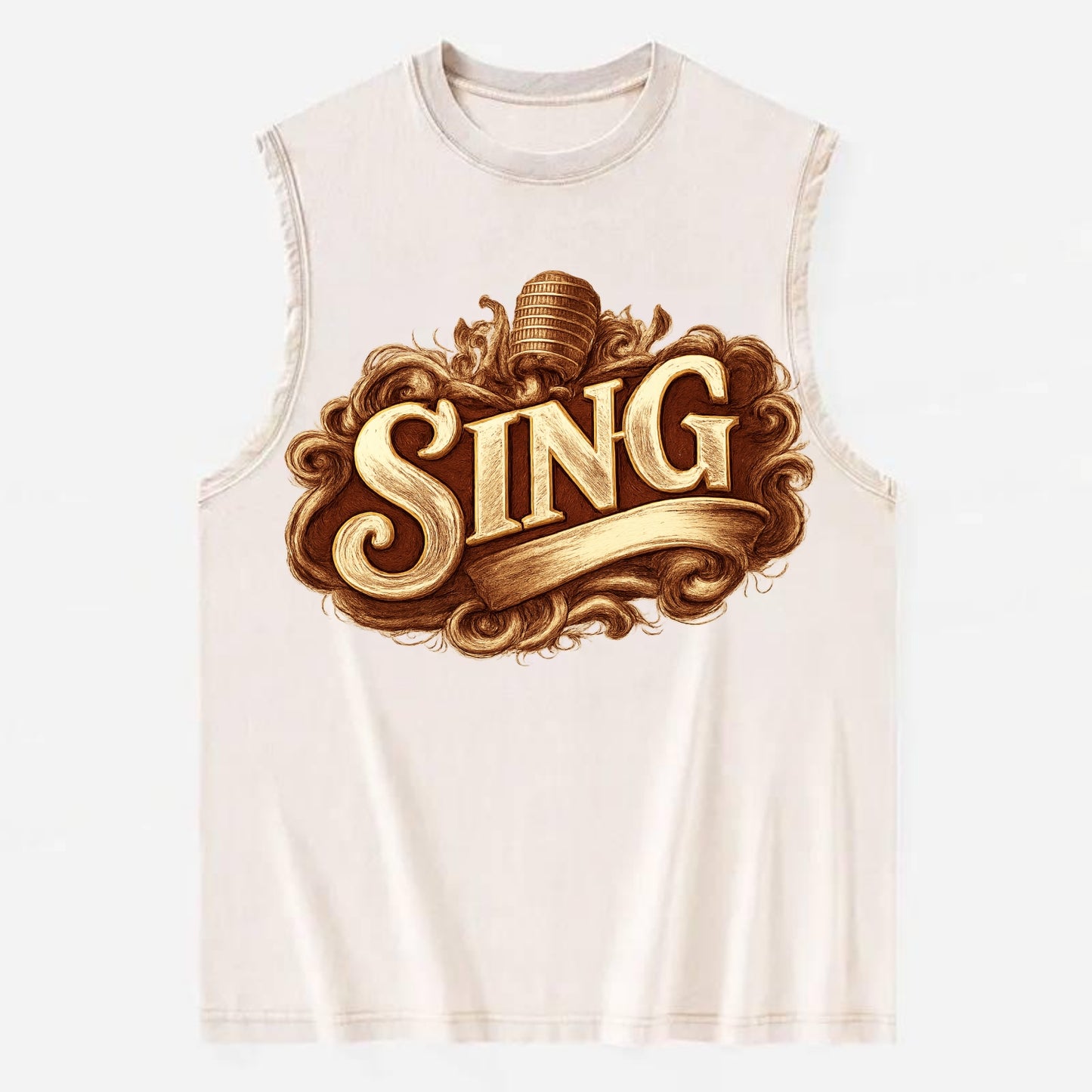 Bold typography design - "SING" - vocal expression, musical soul - Vintage Washed Tank - Beige
