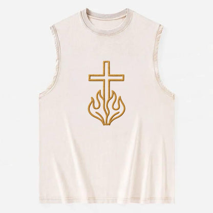 Burning Bush Cross  - Vintage Washed Tank - Beige