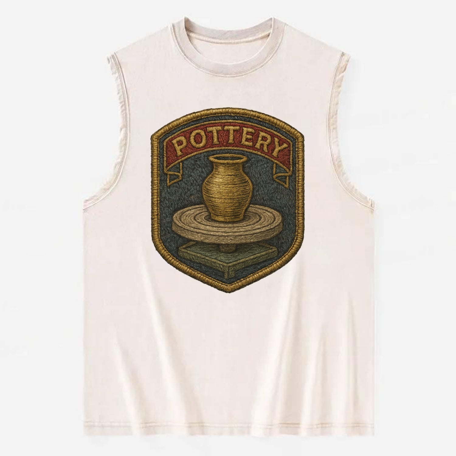 Pottery wheel with clay vessel - ceramicist symbol - Vintage Washed Tank - Beige