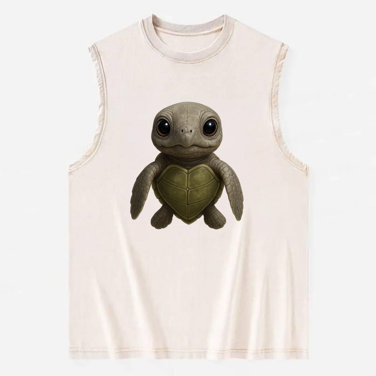 Baby Olive Ridley Turtle - olive green shell, heart-shaped carapace, bright - Vintage Washed Tank - Beige