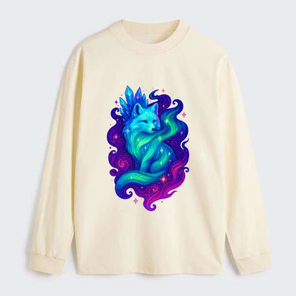 Ethereal arctic fox with fur that transforms into crystal formations, - Classic Long Sleeve Shirt - Beige