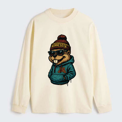 Minneapolis Gopher wearing Minnesota beanie with M patch - Classic Long Sleeve Shirt - Beige