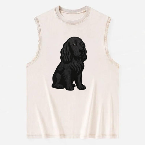 Field Spaniel - Black silky coat embroidered pose - Vintage Washed Tank