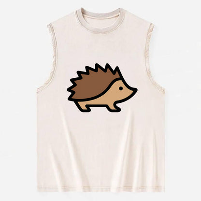 Hedgehog - Brown spiky back flat side profile - Vintage Washed Tank - Beige