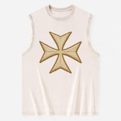 Hospitaller Cross  - Vintage Washed Tank - Beige