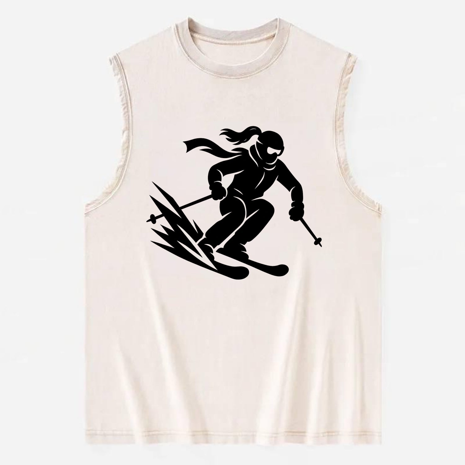 Skier carving down snowy slope - Vintage Washed Tank - Beige